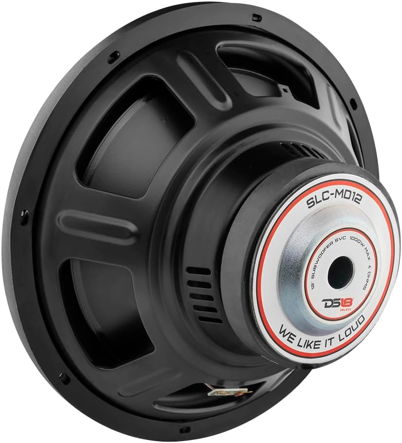 SLC-MD12 Subwoofer in Black - 12-Inch Speaker, 500W Max Power, 250W RMS Power, ACCAW 4 Layer Voice Coil, Black Steel Frame, SVC, 4 Ohm Impedance, Ferrite Magnet (1 Speaker)