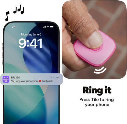 Tile - Bluetooth Tracker, Keys Finder and Item Locator for Keys, Bags and More. Phone Finder. Both Ios and Android Compatible. 1-Pack (Pink Punch)