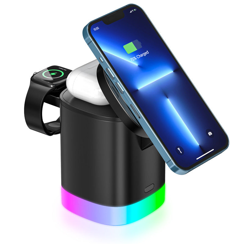 3 in 1 Magnetic Wireless Fast Charger for Smart Phone RGB Ambient Light Charging Station for Airpods Iwatch