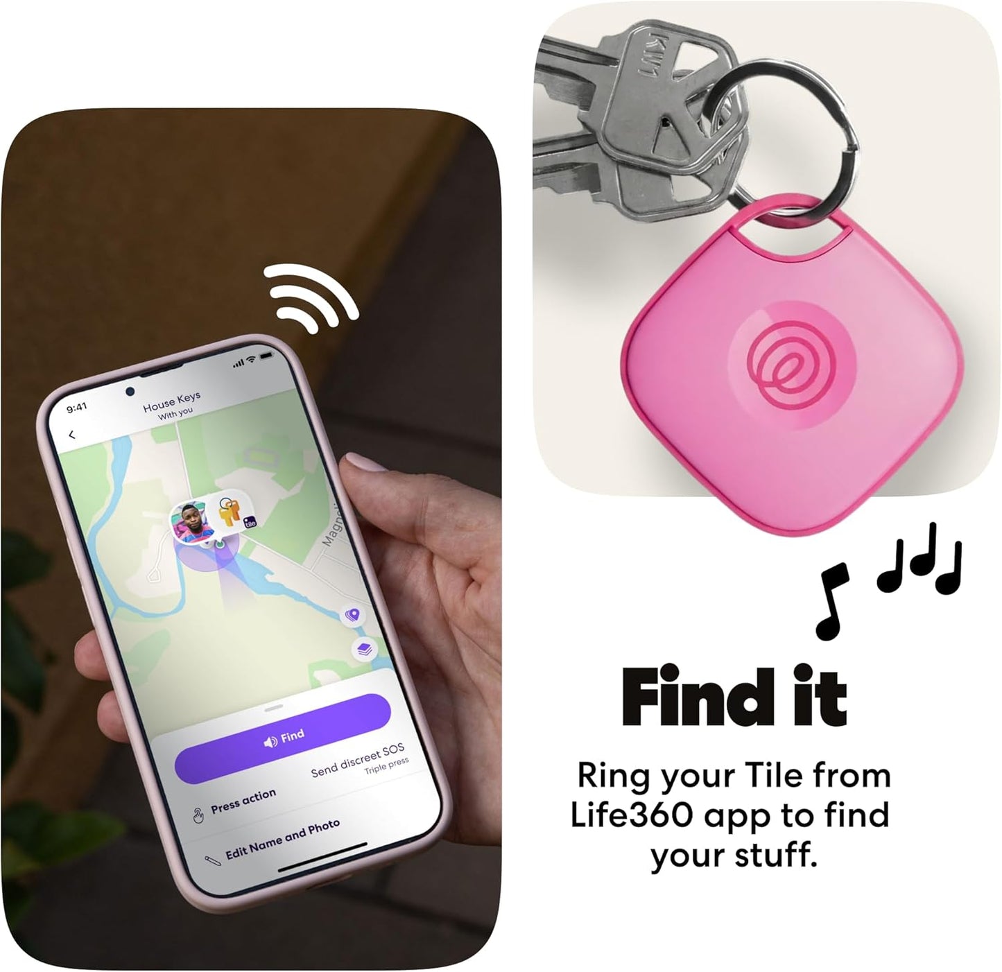 Tile - Bluetooth Tracker, Keys Finder and Item Locator for Keys, Bags and More. Phone Finder. Both Ios and Android Compatible. 1-Pack (Pink Punch)