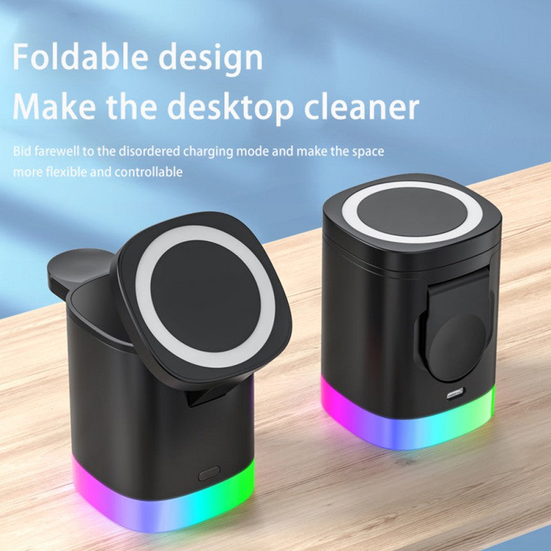 3 in 1 Magnetic Wireless Fast Charger for Smart Phone RGB Ambient Light Charging Station for Airpods Iwatch