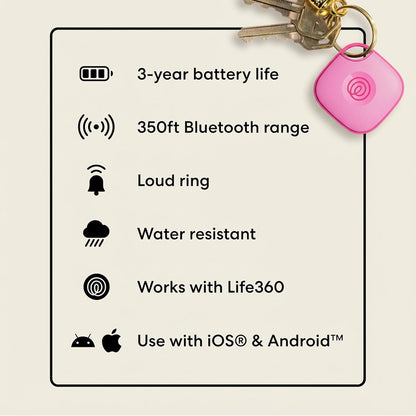 Tile - Bluetooth Tracker, Keys Finder and Item Locator for Keys, Bags and More. Phone Finder. Both Ios and Android Compatible. 1-Pack (Pink Punch)
