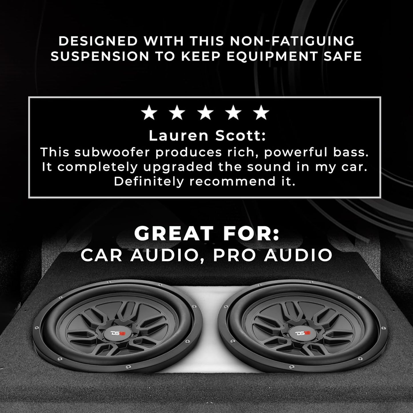 SLC-MD12 Subwoofer in Black - 12-Inch Speaker, 500W Max Power, 250W RMS Power, ACCAW 4 Layer Voice Coil, Black Steel Frame, SVC, 4 Ohm Impedance, Ferrite Magnet (1 Speaker)
