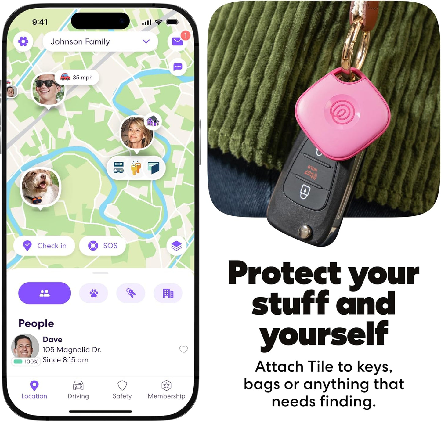 Tile - Bluetooth Tracker, Keys Finder and Item Locator for Keys, Bags and More. Phone Finder. Both Ios and Android Compatible. 1-Pack (Pink Punch)