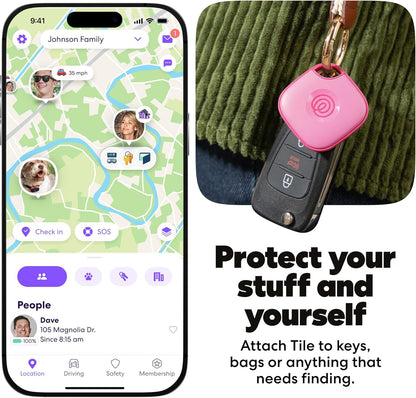 Tile - Bluetooth Tracker, Keys Finder and Item Locator for Keys, Bags and More. Phone Finder. Both Ios and Android Compatible. 1-Pack (Pink Punch)