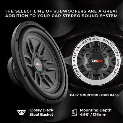 SLC-MD12 Subwoofer in Black - 12-Inch Speaker, 500W Max Power, 250W RMS Power, ACCAW 4 Layer Voice Coil, Black Steel Frame, SVC, 4 Ohm Impedance, Ferrite Magnet (1 Speaker)