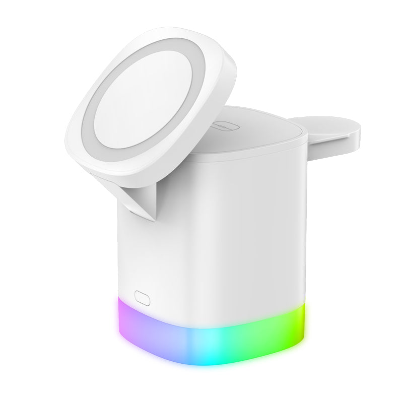 3 in 1 Magnetic Wireless Fast Charger for Smart Phone RGB Ambient Light Charging Station for Airpods Iwatch